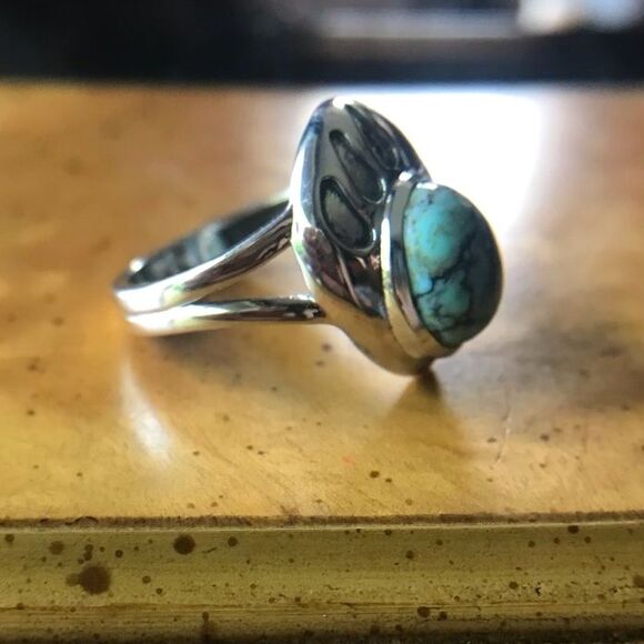 Natural Blue Moon Turquoise Sterling Silver Bear Paw Ring Size 7 - Picture 3 of 7
